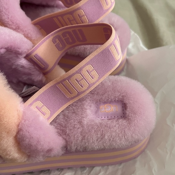 NEW UGG lamb fur pink purple disco sandals - Picture 5 of 8